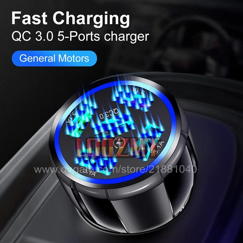 Universal Car Phone Charger 5 Ports USB Charger Fast Charging Adapter For Samsung S9 S10 Mobile Phone Charger In Car Car-Charge Car-Charger Car Charging Quick Charge