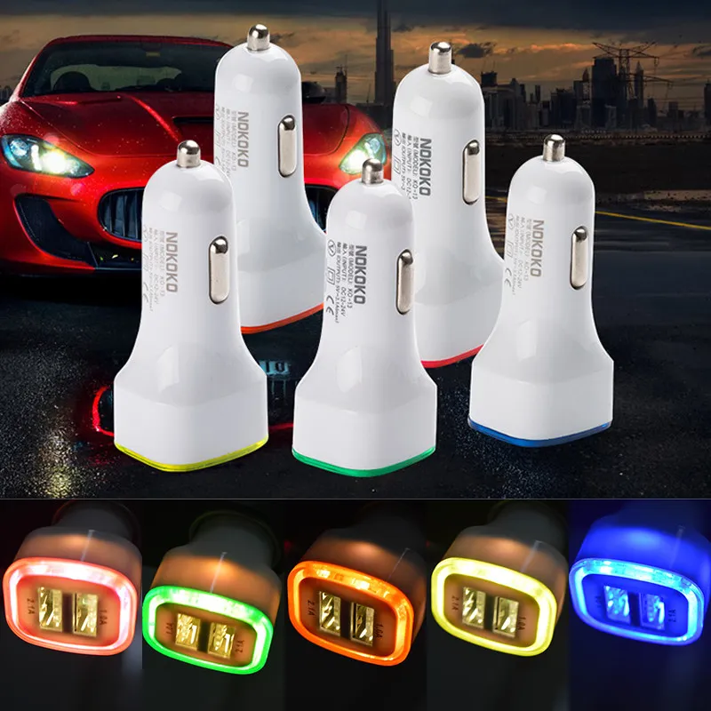 168D Universal LED Dual USB Car Charger NOKOKO Vehicle Portable Power Adapter 5V 2.1A for iPhone X Samsung S8 Note 8 with OPP package