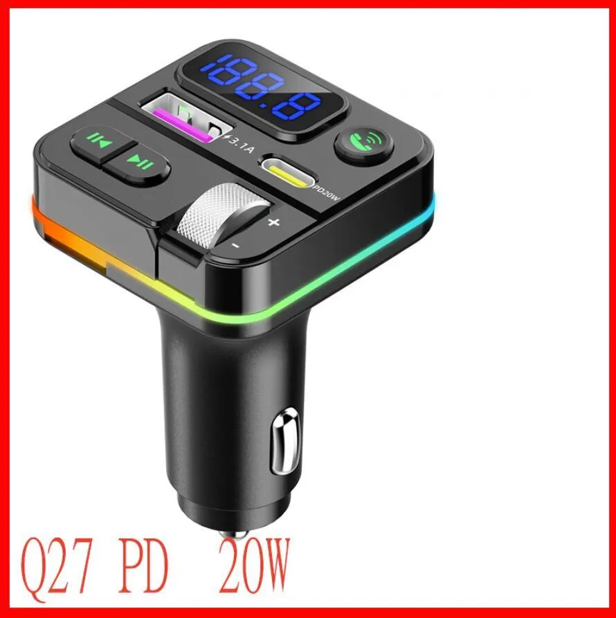 Q27 Wireless Bluetooth car kit MP3 Player Radio Transmitter Audio Adapter 3.1A FM Speaker type-c Fast USB C port Charger AUX