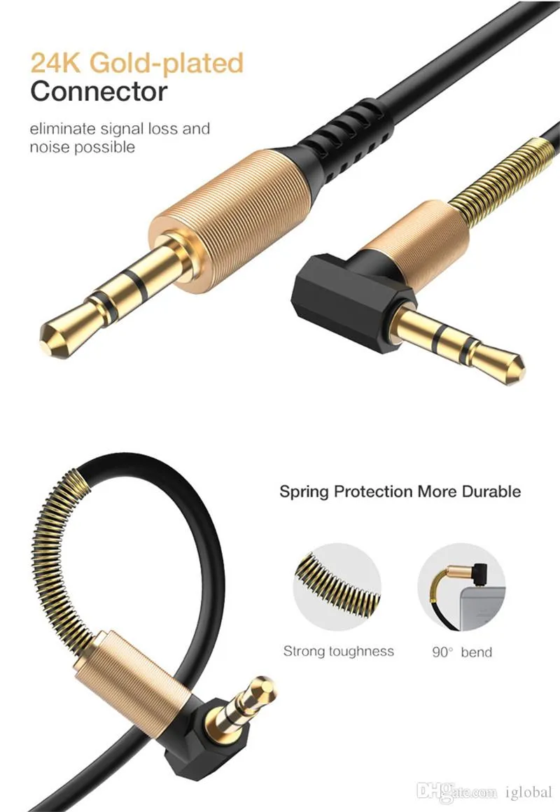 universal 3.5mm Audio Spring Cables 3.5 Jack Male Aux Cable for iphone speakers Headphone Mp3 Home Car Stereos with box