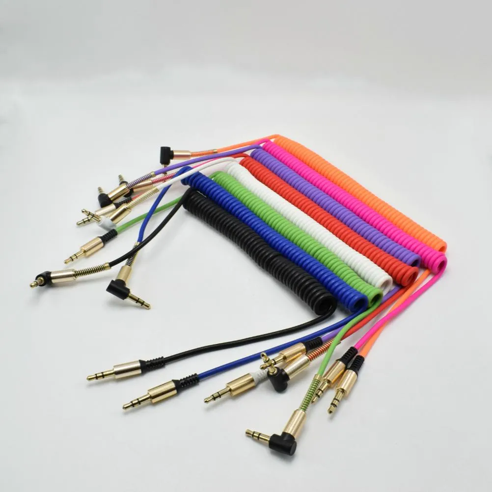 universal 3.5mm Audio Spring Cables 3.5 Jack Male Aux Cable for iphone speakers Headphone Mp3 Home Car Stereos with box