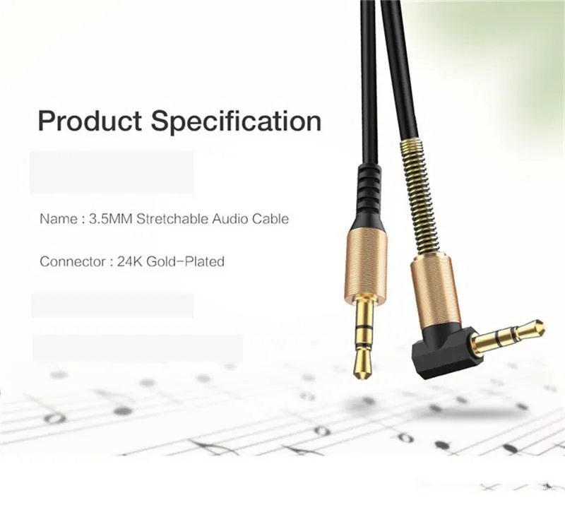 universal 3.5mm Audio Spring Cables 3.5 Jack Male Aux Cable for iphone speakers Headphone Mp3 Home Car Stereos with box