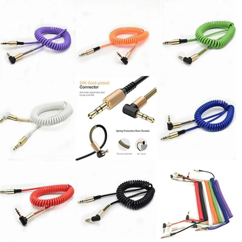 universal 3.5mm Audio Spring Cables 3.5 Jack Male Aux Cable for iphone speakers Headphone Mp3 Home Car Stereos with box