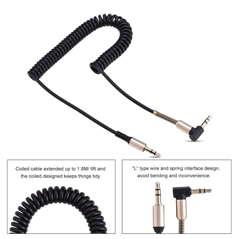 universal 3.5mm Audio Spring Cables 3.5 Jack Male Aux Cable for iphone speakers Headphone Mp3 Home Car Stereos with box