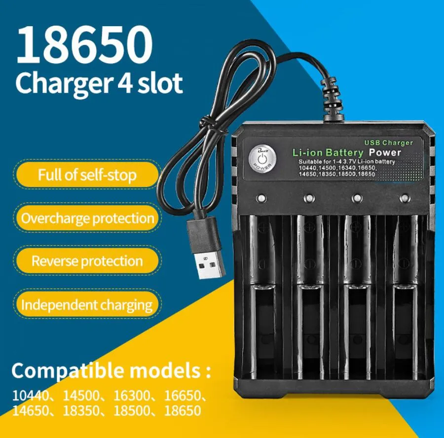 USB Li Ion Battery Charger With 3 4 Slot DC 5V Suitable For 3.7V Li-ion 10440 14500 16330 18650 26650 retail box