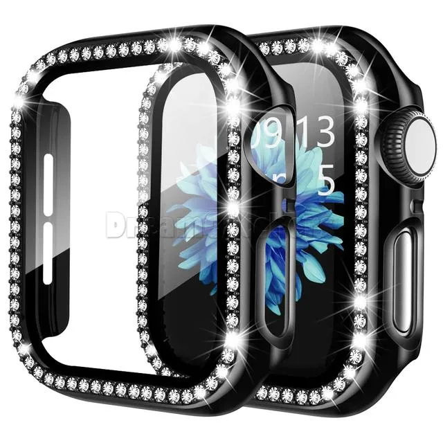 Tempered Glass Cover for Apple Watch Case 40mm 44mm 38MM 42MM 41mm 45mm 49mm Diamond Bumper Screen Protector For Iwatch Series 6/SE/5/4/3/2/1 New