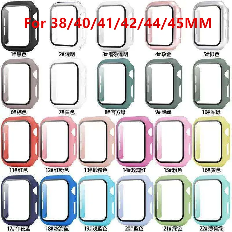 360 Full Screen Protector case iWatch 38mm 42 mm 40mm 44mm 41mm 45mm 49mm Bumper Frame PC Hard Cases With Tempered Glass Film For Watch 5/4/3/2/1 Cover