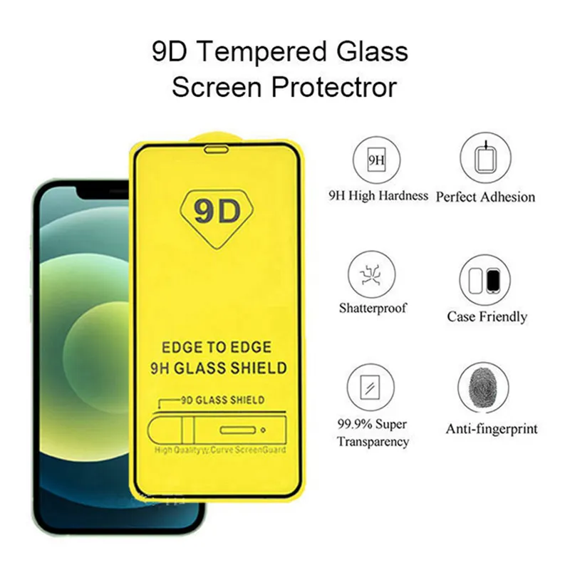 9D Tempered Glass Screen Protectors for Samsung Galaxy A14 5G A23 A53 A33 A13 A73 A12 A22 A32 A42 A52 A72 4G A04s A03s Full Cover Anti-scratch Film with Retail Packaging