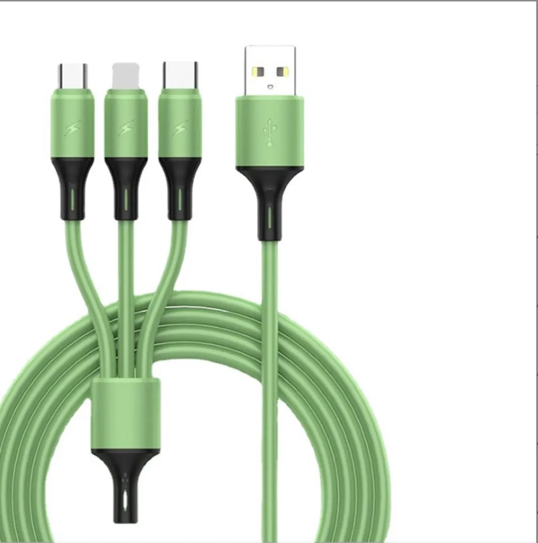 3 in 1 One Dragging Nylon Braided USB Cables Multi 1.2m Fast Charging Charger Type C Micro USB Cable For Android Smart Mobile Phone coloful cable