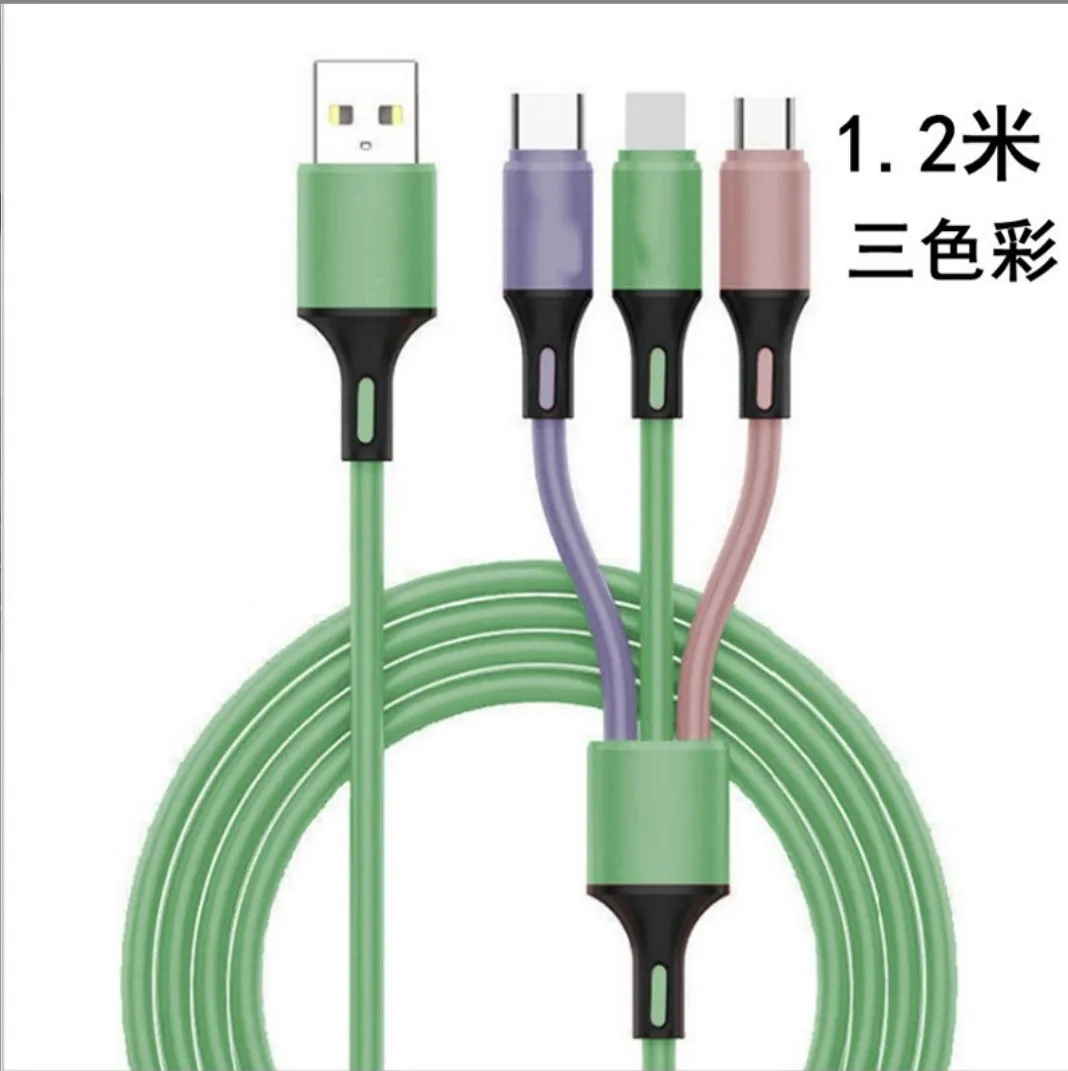 3 in 1 One Dragging Nylon Braided USB Cables Multi 1.2m Fast Charging Charger Type C Micro USB Cable For Android Smart Mobile Phone coloful cable