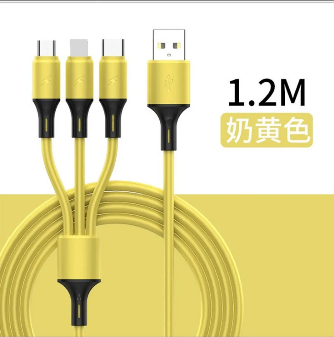 3 in 1 One Dragging Nylon Braided USB Cables Multi 1.2m Fast Charging Charger Type C Micro USB Cable For Android Smart Mobile Phone coloful cable