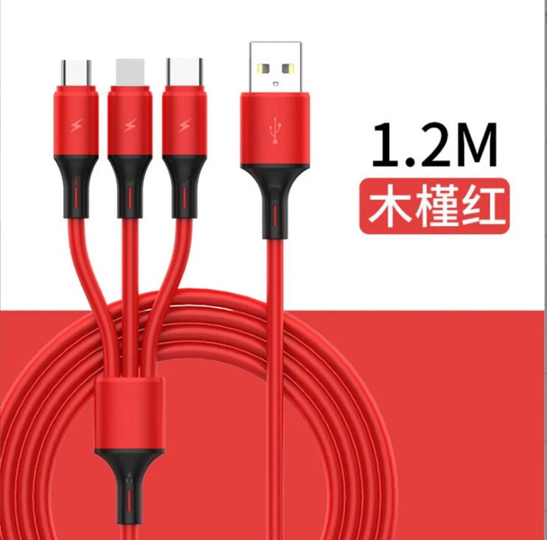 3 in 1 One Dragging Nylon Braided USB Cables Multi 1.2m Fast Charging Charger Type C Micro USB Cable For Android Smart Mobile Phone coloful cable