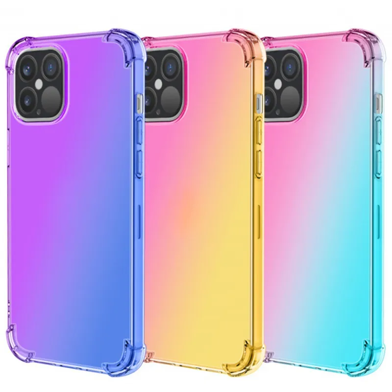 Gradient Dual Color Transparent TPU+PC Cases Shockproof Phone Case for iPhone 13 12 11 Pro Max XR XS 8 Plus