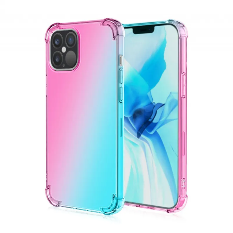 Gradient Dual Color Transparent TPU+PC Cases Shockproof Phone Case for iPhone 13 12 11 Pro Max XR XS 8 Plus