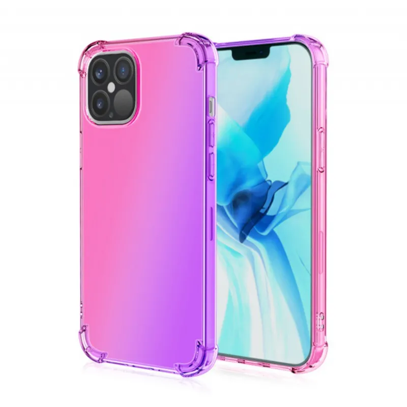 Gradient Dual Color Transparent TPU+PC Cases Shockproof Phone Case for iPhone 13 12 11 Pro Max XR XS 8 Plus