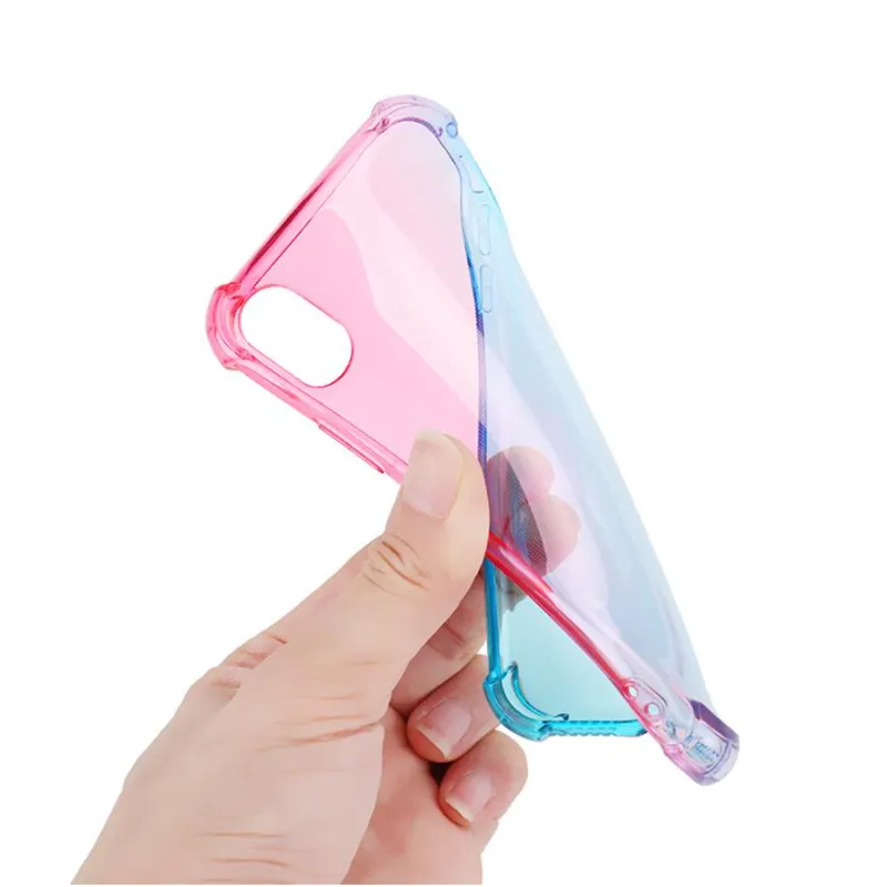 Gradient Dual Color Transparent TPU+PC Cases Shockproof Phone Case for iPhone 13 12 11 Pro Max XR XS 8 Plus