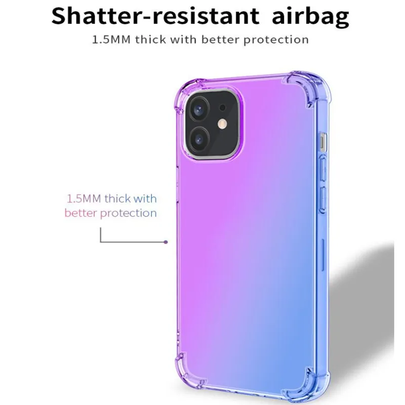 Gradient Dual Color Transparent TPU+PC Cases Shockproof Phone Case for iPhone 13 12 11 Pro Max XR XS 8 Plus