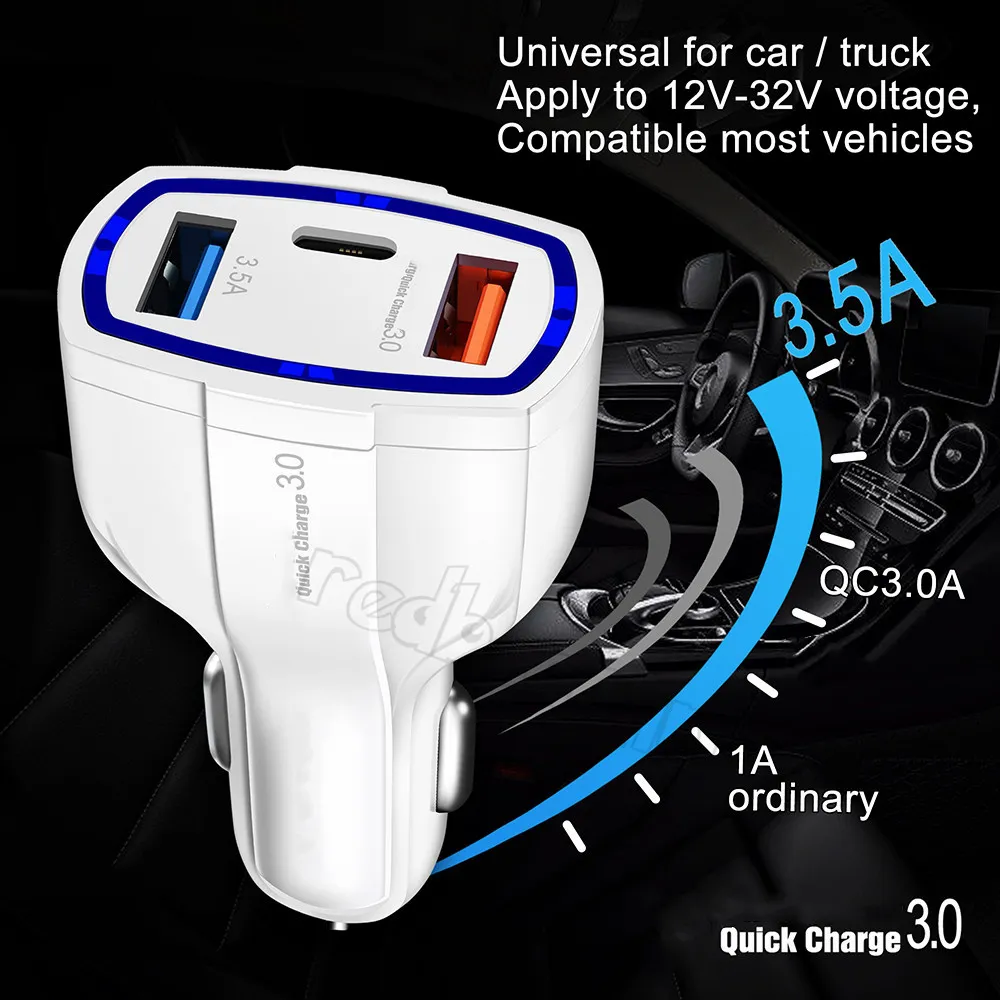 7A 35W USB C Car Charger fast Charging type C QC 3.0 PD usb-c vehicle Auto Power Adapter With Retail box For Iphone 14 15 11 12 13 pro Samsung htc gps M1