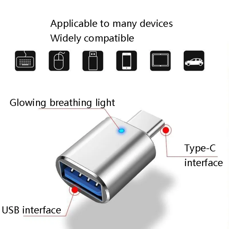 USB 3.0 Female to USB-C / Type-C Male OTG Adapter with Indicator Light for Computer Mobile Phone Tablet Connector