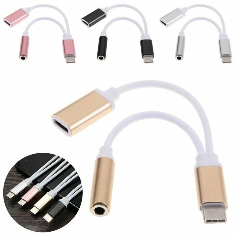 2 in 1 Charger Audio Type C cables Earphones Headphone Jack Adapter Connector Cable 3.5mm Aux Headphone type-c