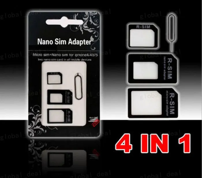 4 In 1 Noosy Nano Micro SIM Adapter Eject Pin For Iphone 5 For Iphone 4 4S 6 Samsung S4 S3 SIM Card Retail Box