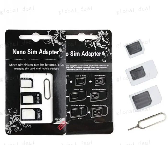 4 In 1 Noosy Nano Micro SIM Adapter Eject Pin For Iphone 5 For Iphone 4 4S 6 Samsung S4 S3 SIM Card Retail Box