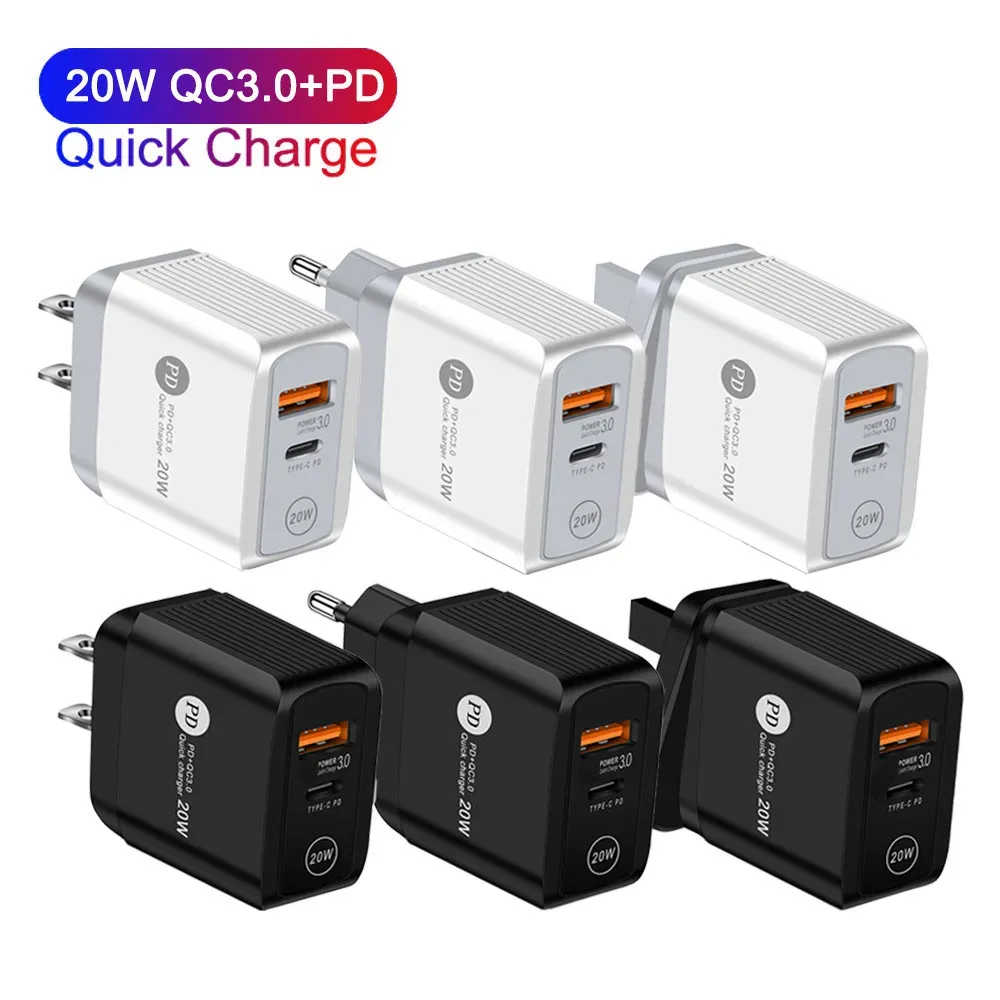 20W Fast Quick  Eu US UK Type C PD Wall Charge Power Adapters For IPhone 12 13 14 Pro Samsung Xiaomi phone chargers