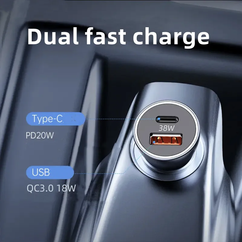 38W PD Car Charger USB Type C Fast Charging Car Phone Adapter for iPhone 14 13 12 Xiaomi Huawei Samsung S21 S22 Safety hammer Quick Charger with box with