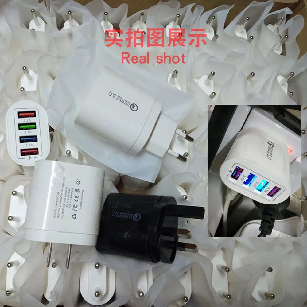 head mobile phones fast wall chargers Factory direct sales 3A QC3.0 4USB Smart phone tablet charging head Charger