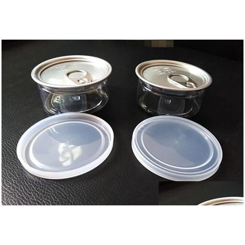 3.5 jar tin cans bottle clear pet 100ml 65x33mm plastic kitchen storage containers flowers aluminum lid machine close seal custom stickers box