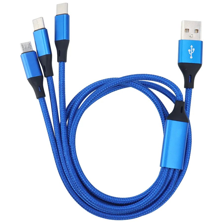 120cm 3 in 1 USB Cables Fast Charging USB-C Micro Data Sync Cable For HTC Xiaomi 12 11 Samsung Mobile Phone Charge Cord