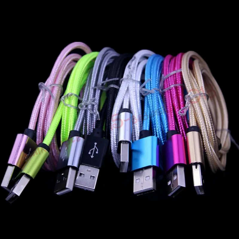 1m 2m 3m Alloy Fabric Braided cable Type c Micro usb data charger cables for samsung s4 s6 s7 htc android phone