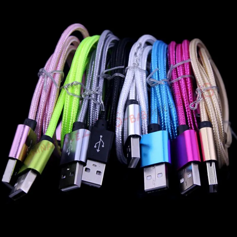 1m 2m 3m Alloy Fabric Braided cable Type c Micro usb data charger cables for samsung s4 s6 s7 htc android phone