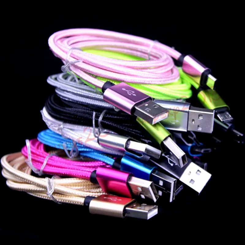 1m 2m 3m Alloy Fabric Braided cable Type c Micro usb data charger cables for samsung s4 s6 s7 htc android phone