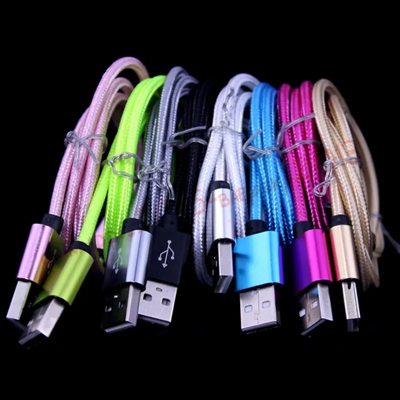 1m 2m 3m Alloy Fabric Braided cable Type c Micro usb data charger cables for samsung s4 s6 s7 htc android phone