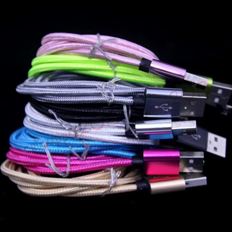 1m 2m 3m Alloy Fabric Braided cable Type c Micro usb data charger cables for samsung s4 s6 s7 htc android phone