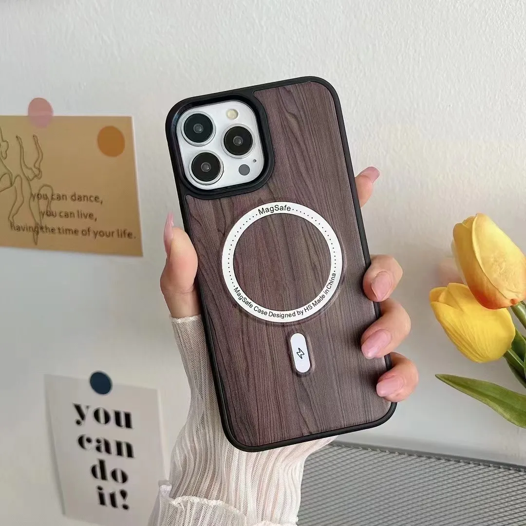 Wood grain magnetic phone case For iPhone14ProMax 14Pro 14 13ProMAX 12 11