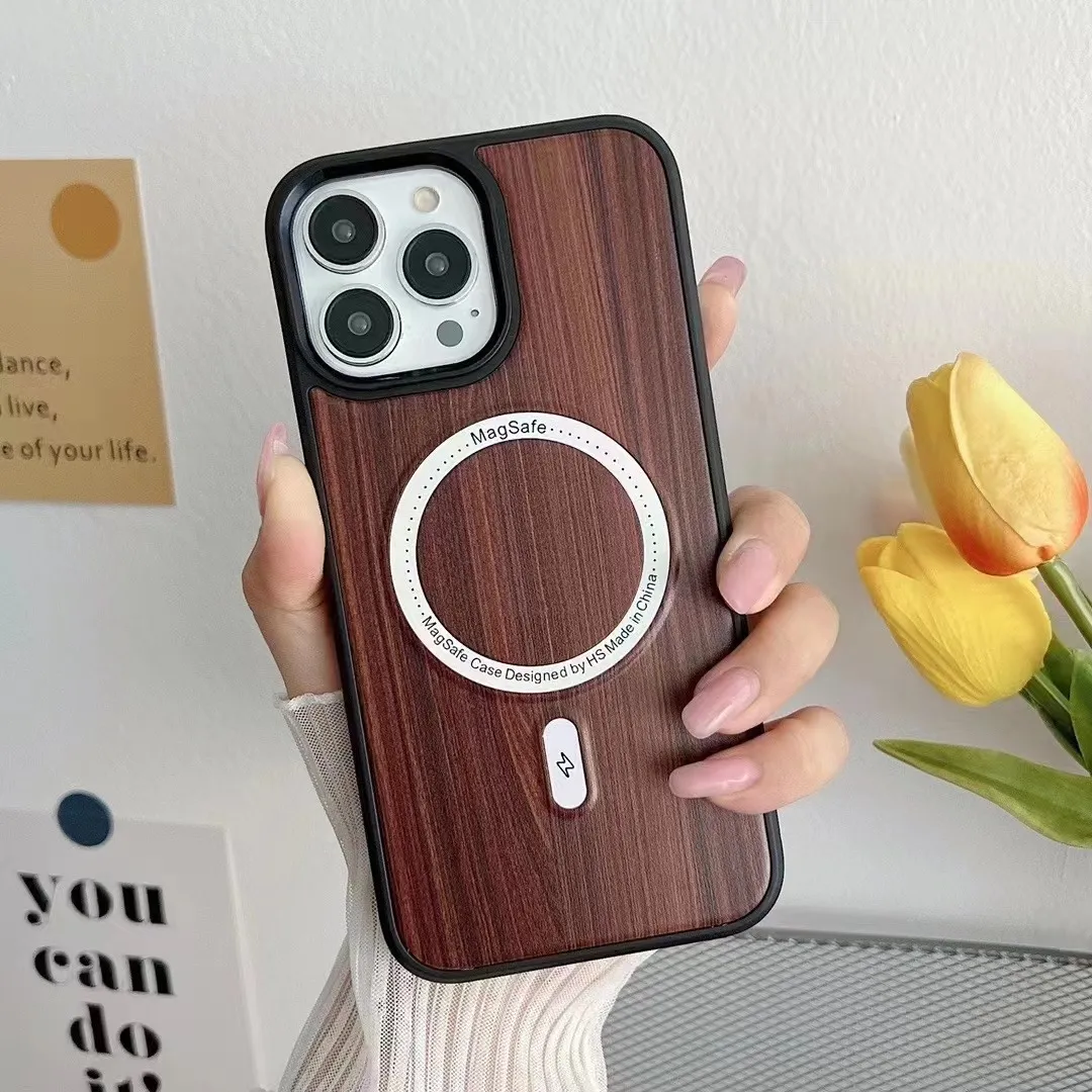 Wood grain magnetic phone case For iPhone14ProMax 14Pro 14 13ProMAX 12 11