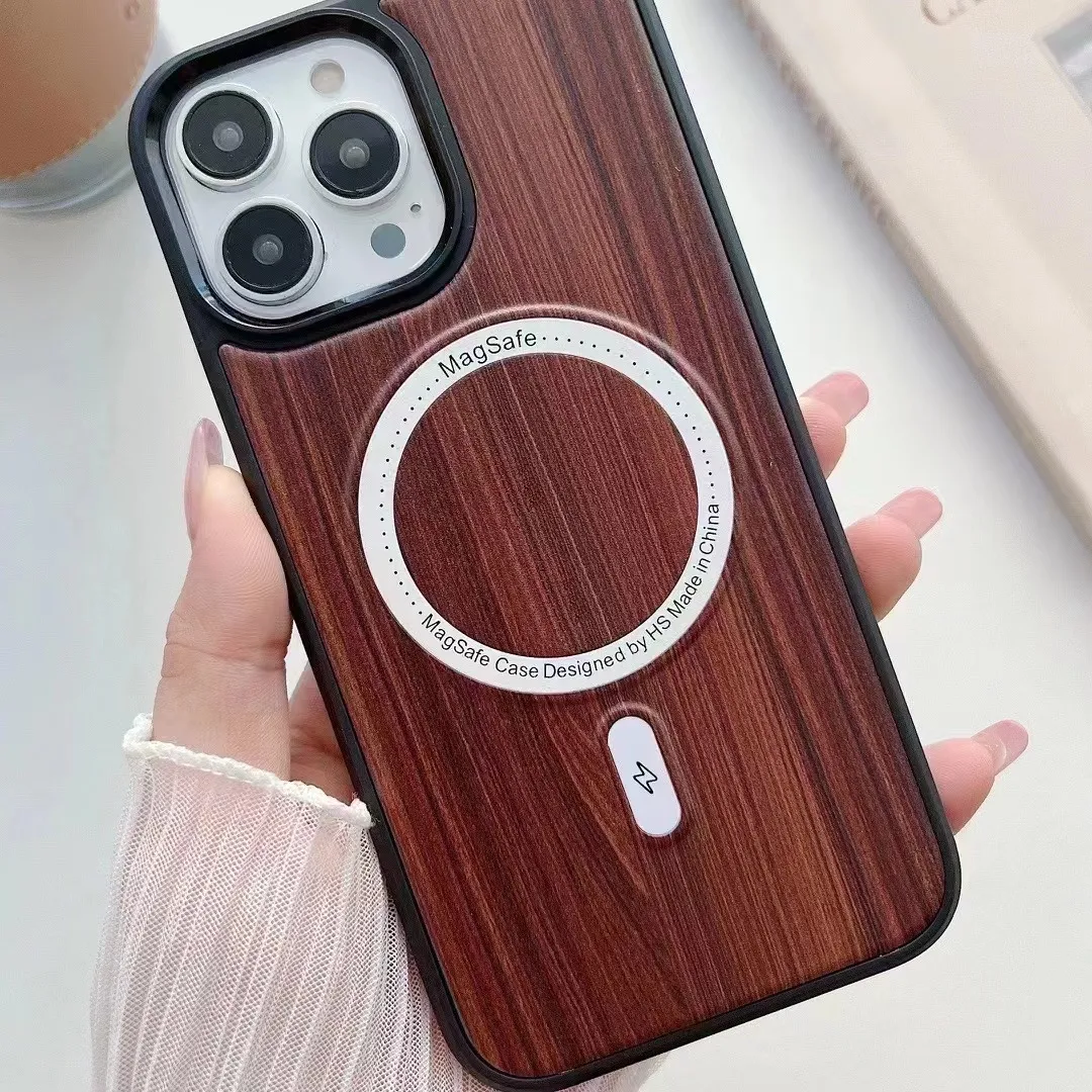 Wood grain magnetic phone case For iPhone14ProMax 14Pro 14 13ProMAX 12 11