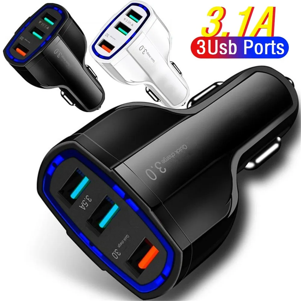 3 Usb Ports High Speed 5V 3.1A Car charger vehicle Chargers power adapter for ipad iphone 12 13 14 15 pro samsung htc android phone gps mp3