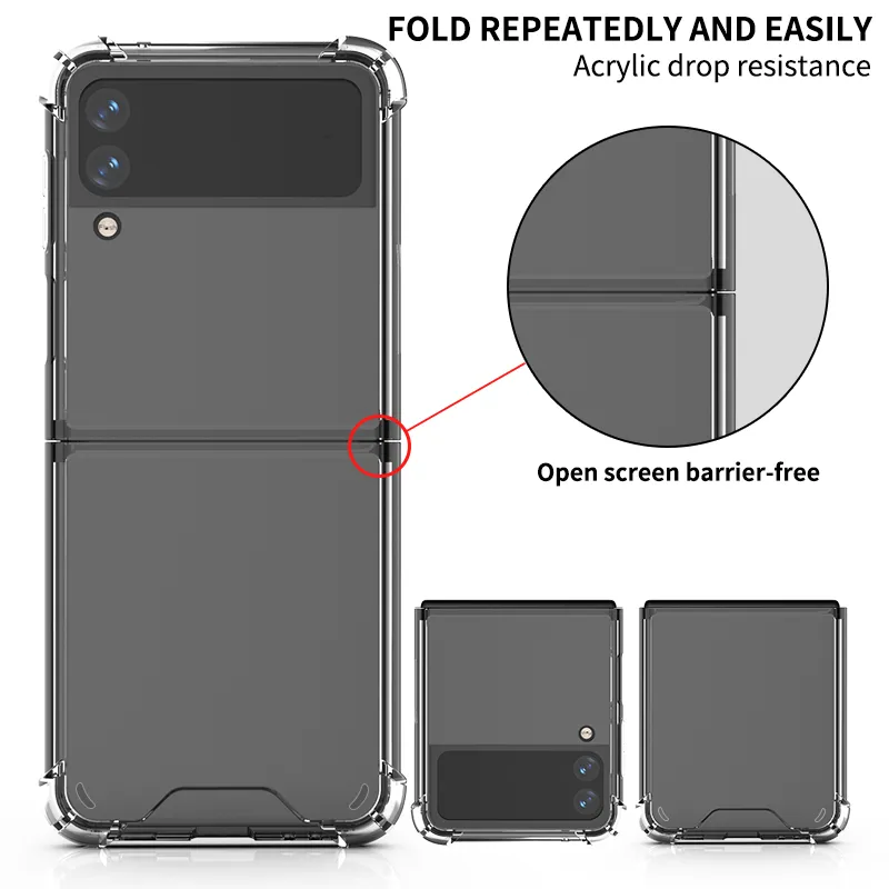 Air Cushion Crystal Acrylic Hard PC Clear Cases Soft TPU Bumper Shockproof Anti-Scratch Protective For Samsung Galaxy Z Flip 5G 2 3 4 5 Flip2 Flip3 Flip4 Flip5