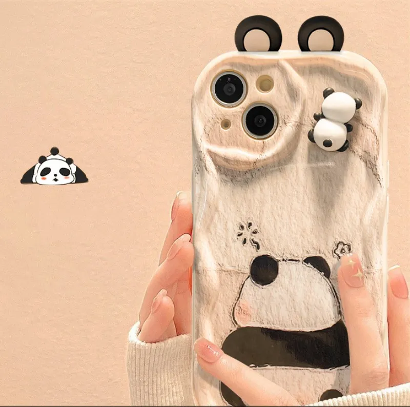 Phone case suitable for 14promax 15 13 3D panda doll 11/12min anti drop xs