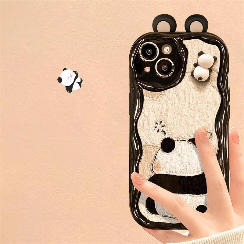 Phone case suitable for 14promax 15 13 3D panda doll 11/12min anti drop xs