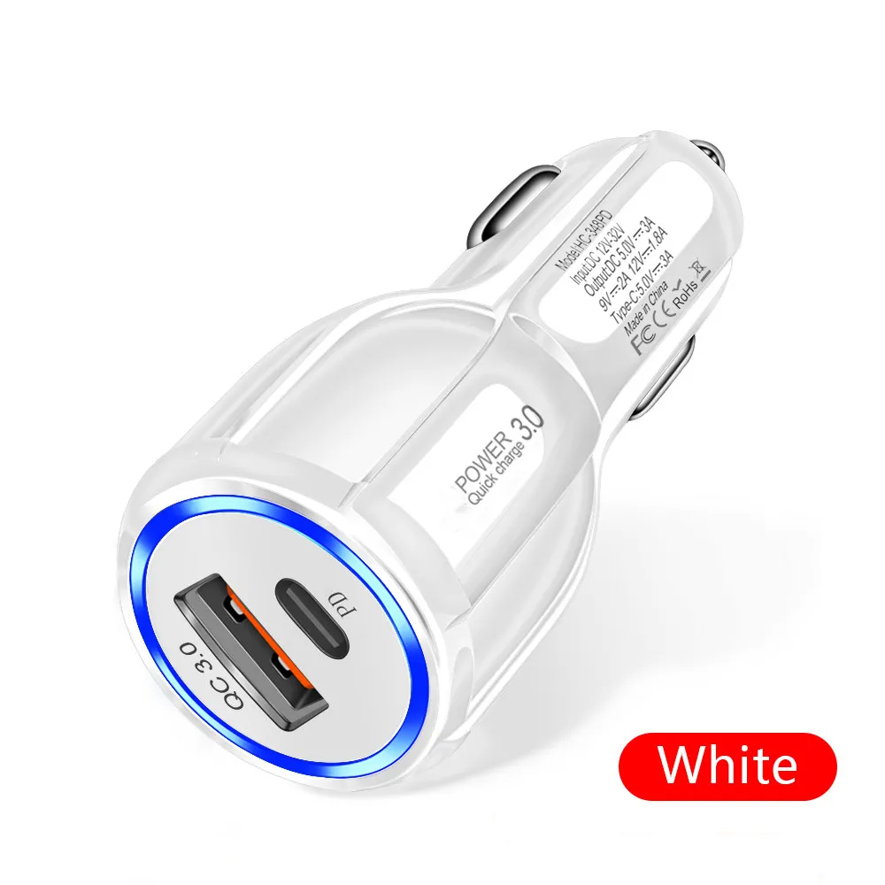 30W 3A QC3.0 Car Chargers PD Type-c Fast Quick Charge Car Cigarette Lighter Adapter Charger For Iphone 13 14 15 Samsung Xiaomi Huawei Android phone