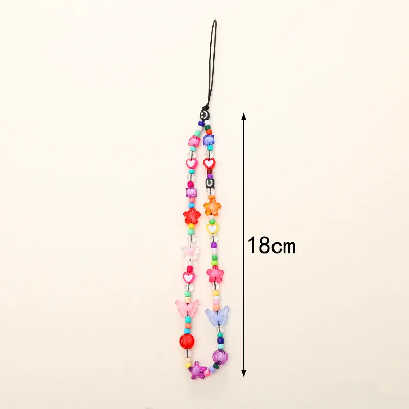 DIY Charm Bracelets Love Phone Chain Anti-Lost Wrist Straps Handmade Acrylic Boho Lanyard Keychain Beaded Colorful Smile Hanging Cord Universal