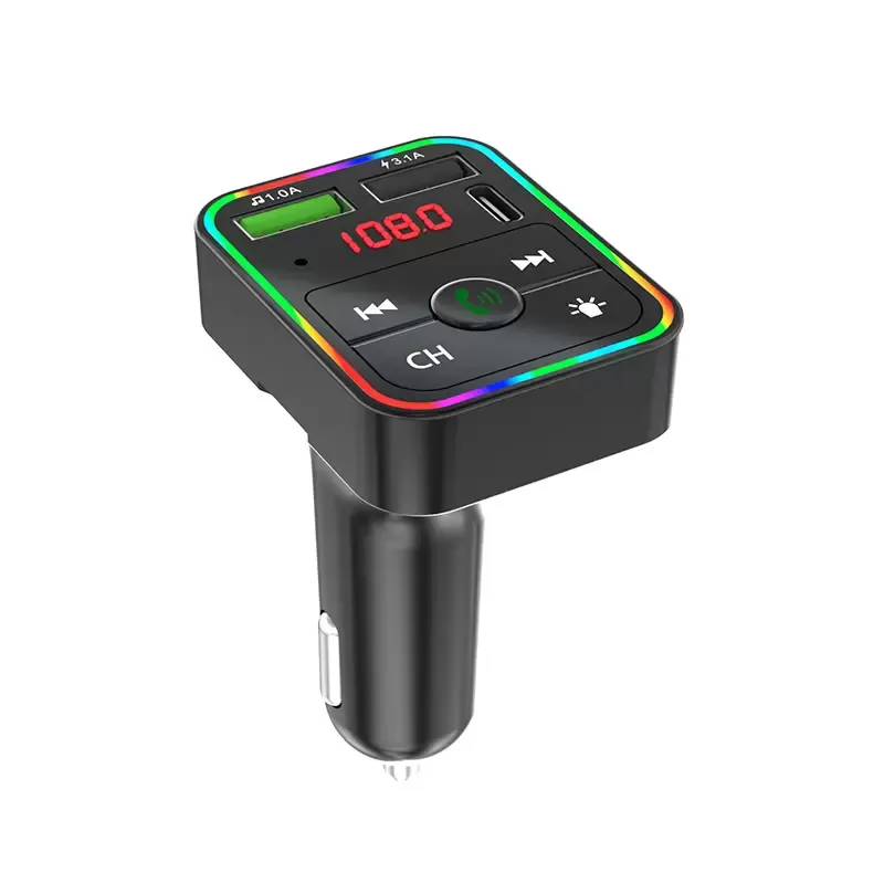 F2 LED Car FM Transmitter Bluetooth-Compatible 5.0 MP3 Audio TF / U Disk Player Handsfree Car Kit Adapter PD Type-c Fast Charger retail package