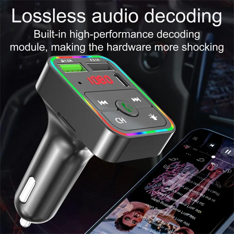 F2 LED Car FM Transmitter Bluetooth-Compatible 5.0 MP3 Audio TF / U Disk Player Handsfree Car Kit Adapter PD Type-c Fast Charger retail package