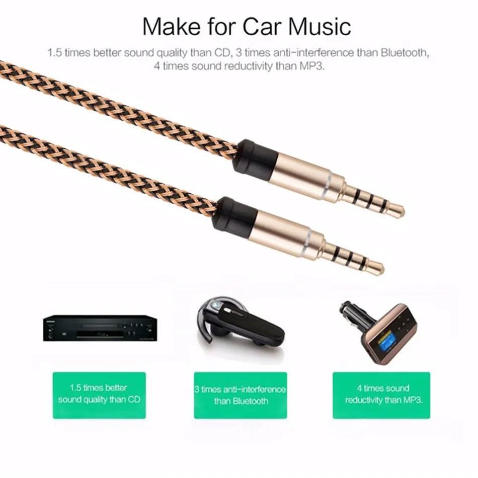 Auxiliary AUX Extension Cord for Samsung 3.5mm Male to Male Stereo Audio Cables Wires Fit for Car Audio Headphone PC iPad without Package