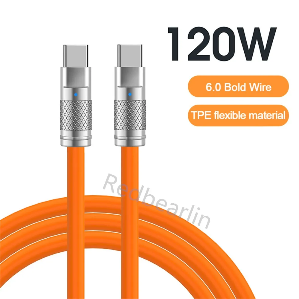 120W 6A PD C to C Cables TPE Zinc Alloy Fast Quick Charging Type c USb-C Cable For Samsung Galaxy s10 s20 s23 s22 Utral note 20 htc lg android phone