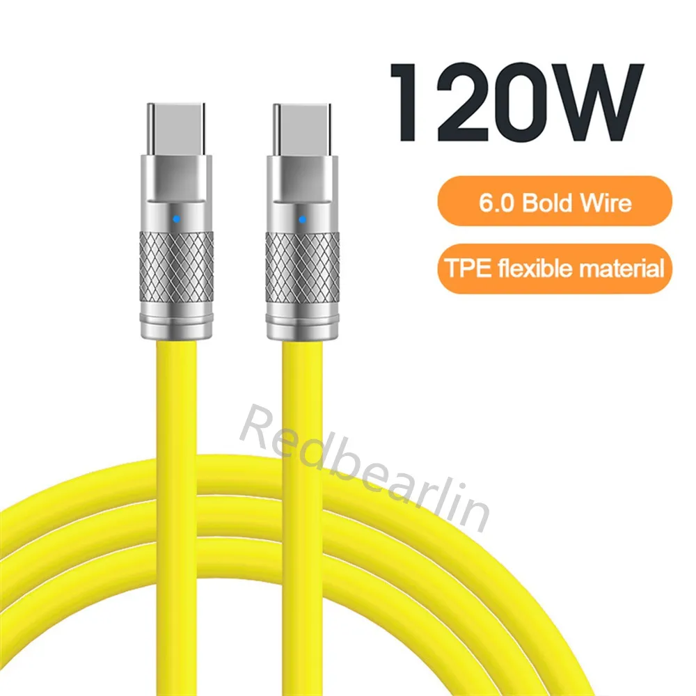 120W 6A PD C to C Cables TPE Zinc Alloy Fast Quick Charging Type c USb-C Cable For Samsung Galaxy s10 s20 s23 s22 Utral note 20 htc lg android phone